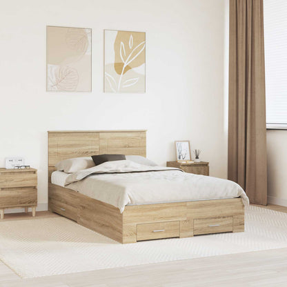 vidaXL Bettrahmen mit Kopfteil Sonoma-Eiche 120 x 200 cm Holzwerkstoff