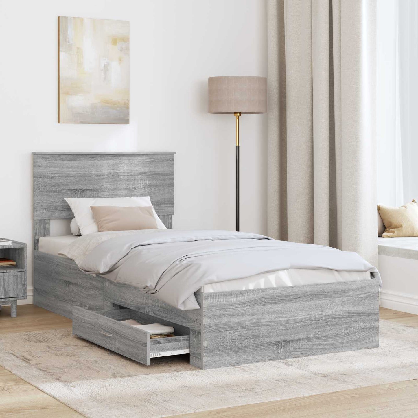 vidaXL Bettrahmen mit Kopfteil Graues Sonoma 90 x 190 cm Holzwerkstoff