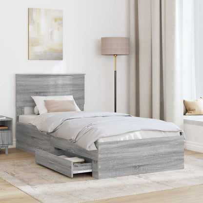 vidaXL Bettrahmen mit Kopfteil Graues Sonoma 90 x 190 cm Holzwerkstoff