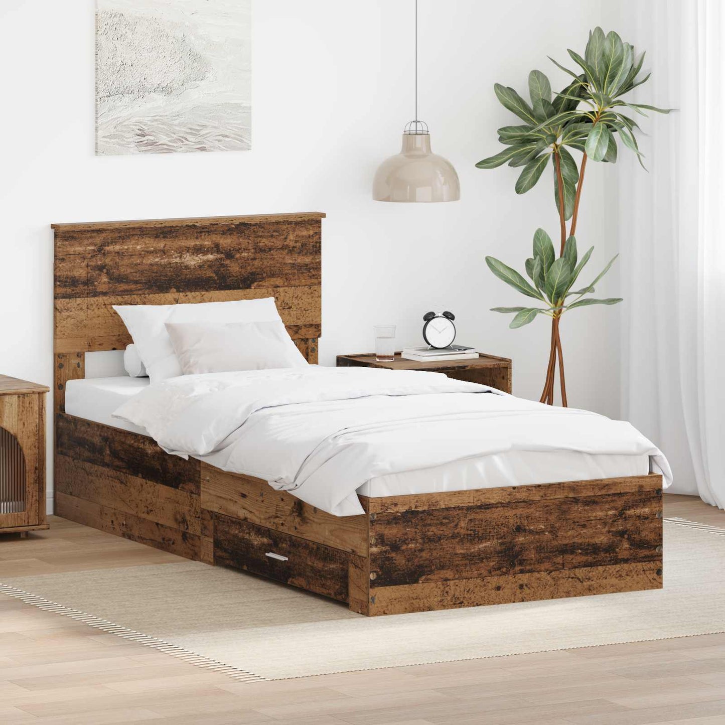 vidaXL Cadre de lit avec tête de lit en bois de récupération 90 x 190 cm en bois d'ingénierie