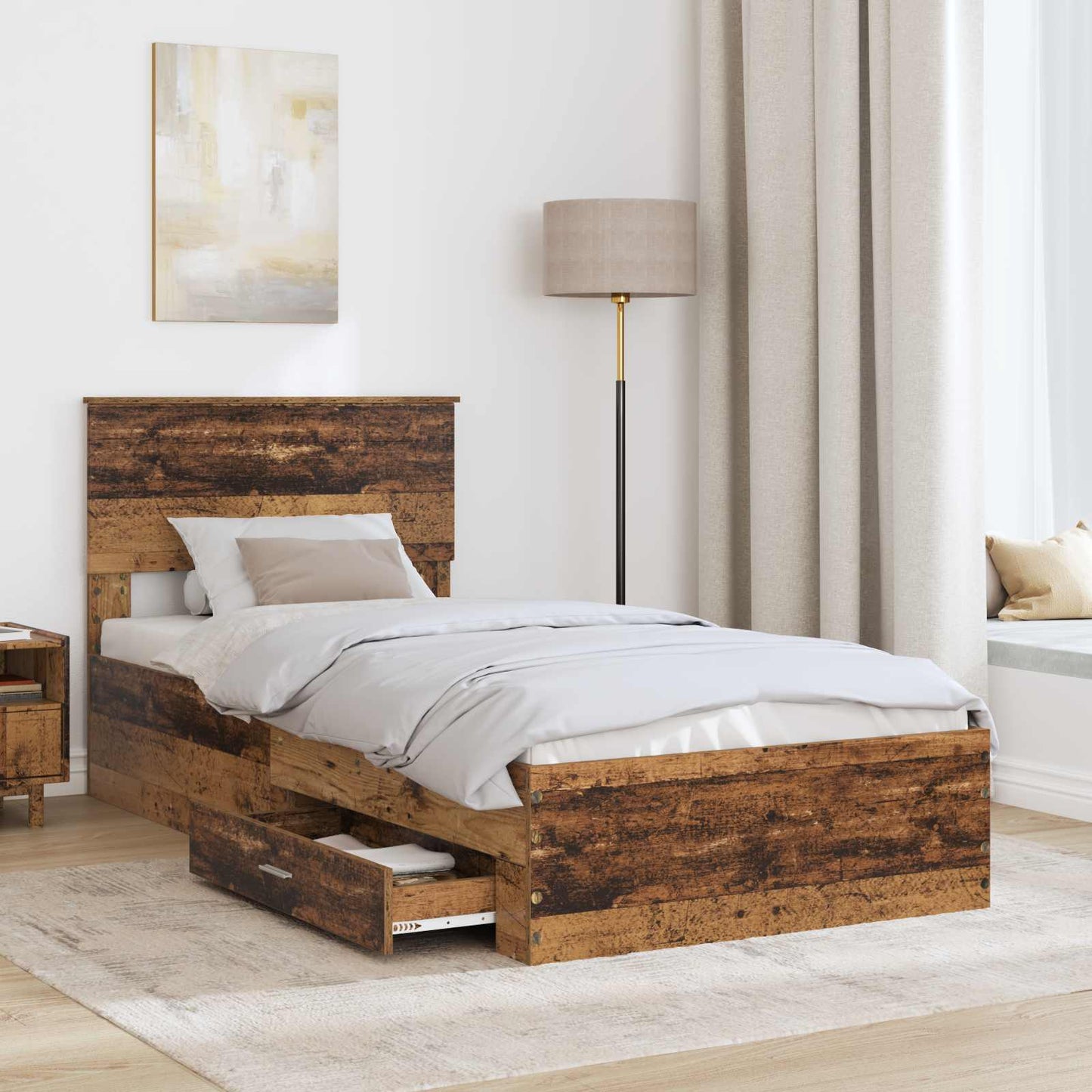 vidaXL Cadre de lit avec tête de lit en bois de récupération 90 x 190 cm en bois d'ingénierie