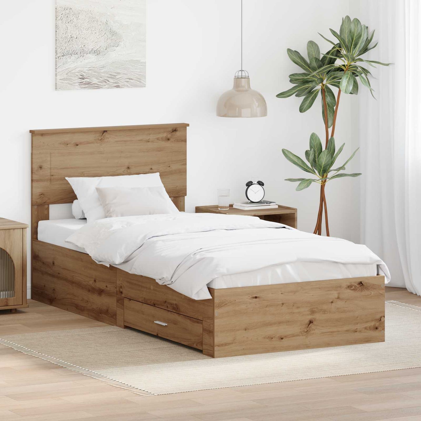 vidaXL Bettrahmen mit Kopfteil Artisan-Eiche 90 x 190 cm Holzwerkstoff