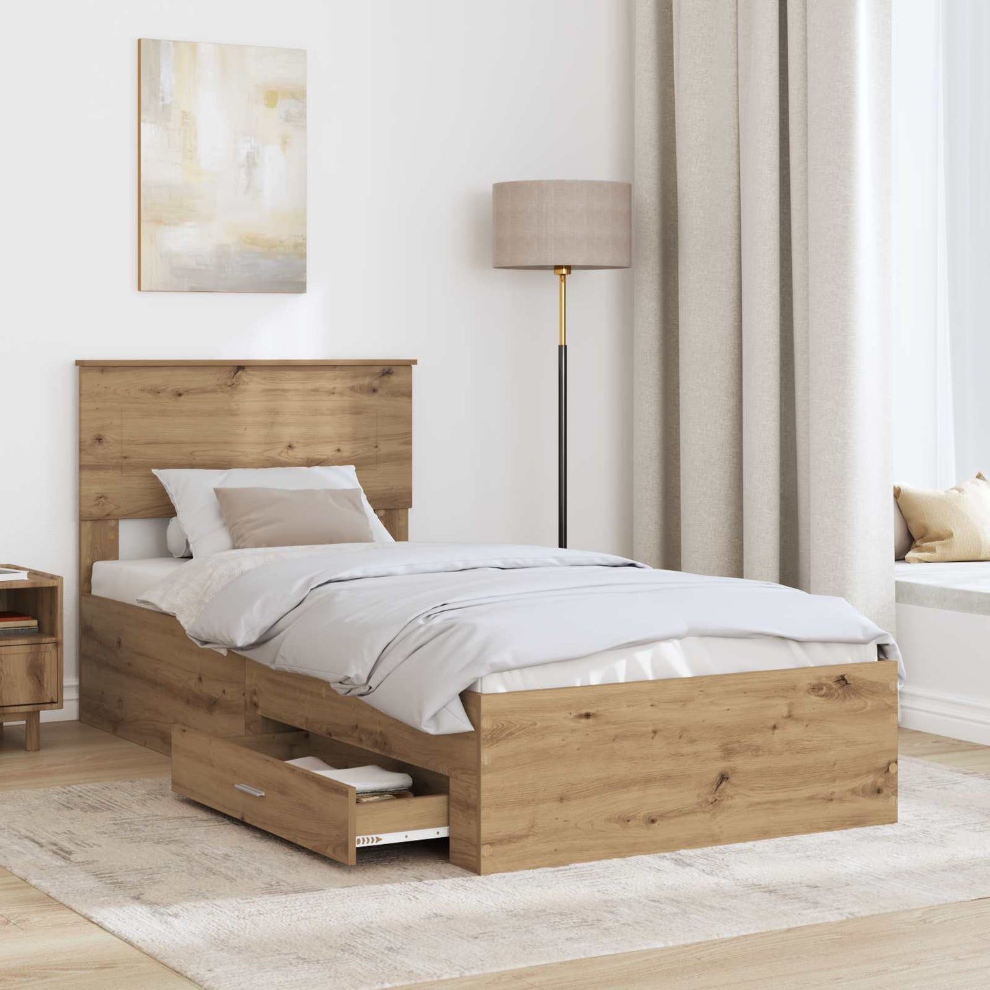 vidaXL Bettrahmen mit Kopfteil Artisan-Eiche 90 x 190 cm Holzwerkstoff