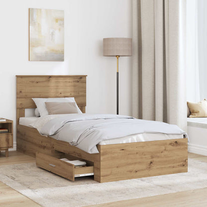 vidaXL Bettrahmen mit Kopfteil Artisan-Eiche 90 x 190 cm Holzwerkstoff