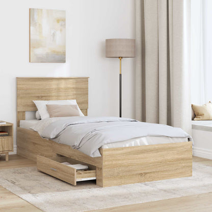 vidaXL Bettrahmen Sonoma Eiche und Silber 75 x 190 cm Holzwerkstoff