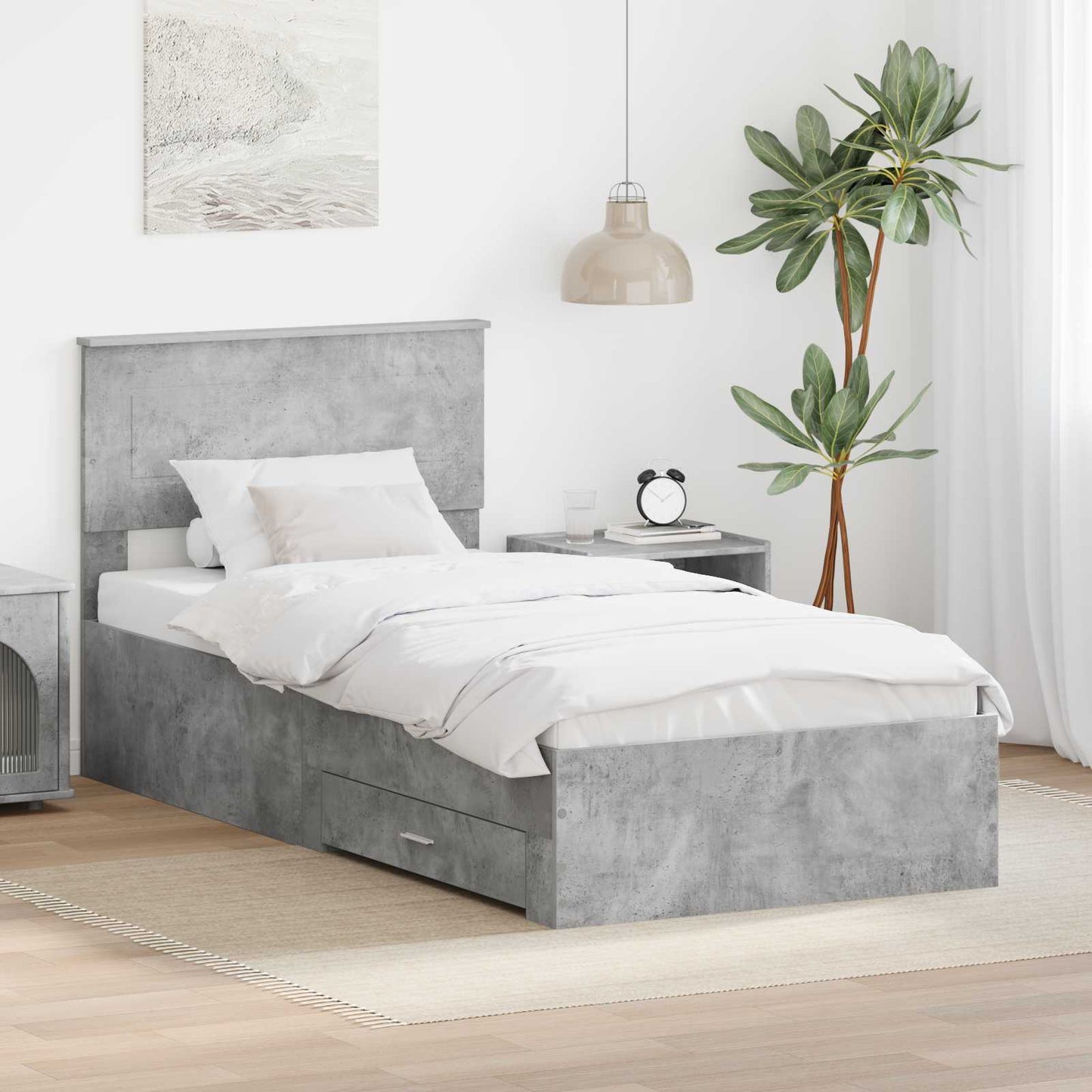 vidaXL Bettrahmen Beton Grau und Silber 75 x 190 cm Holzwerkstoff