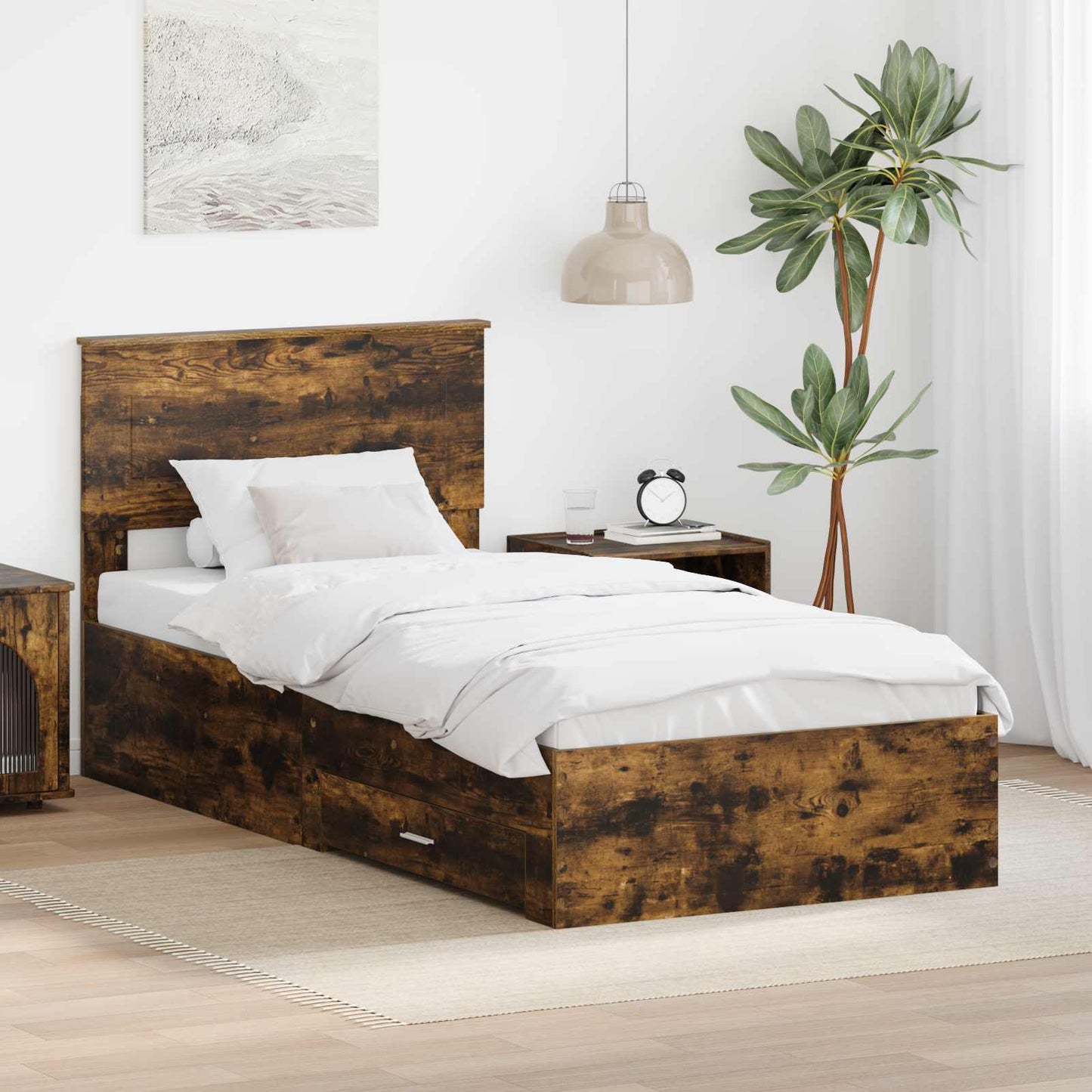 vidaXL Bettrahmen Rauchige Eiche und Silber 75 x 190 cm Holzwerkstoff
