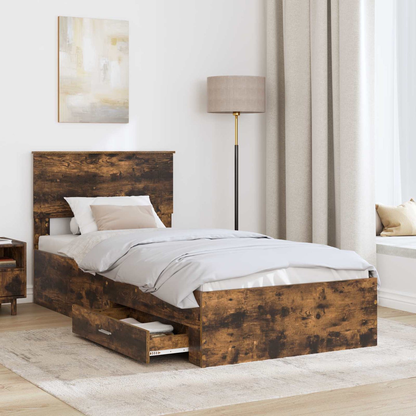 vidaXL Bettrahmen Rauchige Eiche und Silber 75 x 190 cm Holzwerkstoff