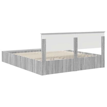 vidaXL Bettrahmen mit Regal Graues Sonoma 200 x 200 cm Holzwerkstoff