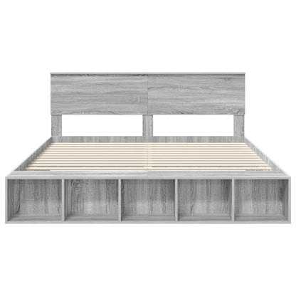vidaXL Bettrahmen mit Regal Graues Sonoma 200 x 200 cm Holzwerkstoff