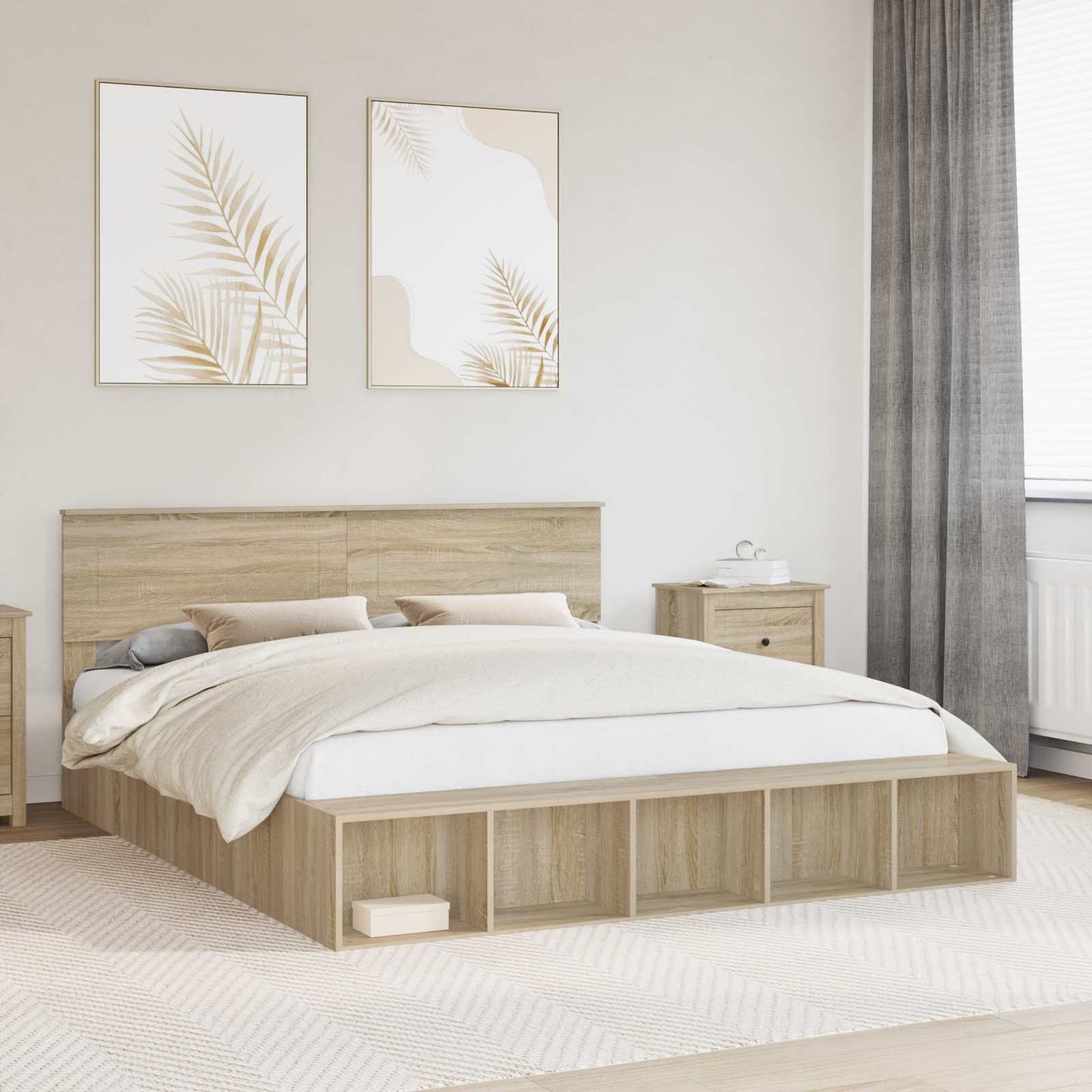 vidaXL Bettrahmen mit Regal Sonoma-Eiche 180 x 200 cm Holzwerkstoff