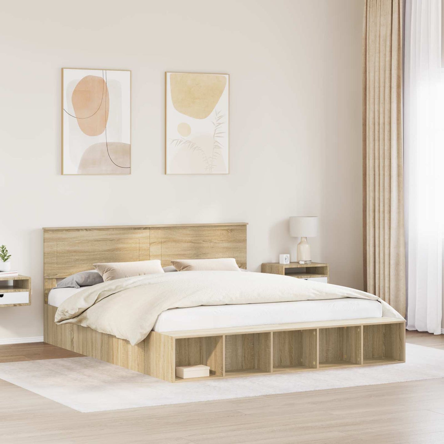 vidaXL Bettrahmen mit Regal Sonoma-Eiche 180 x 200 cm Holzwerkstoff