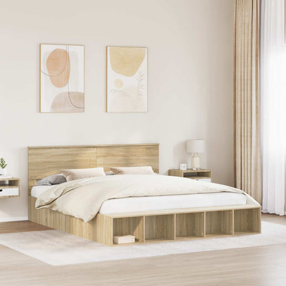 vidaXL Bettrahmen mit Regal Sonoma-Eiche 180 x 200 cm Holzwerkstoff