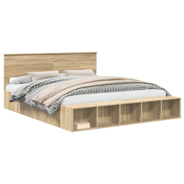 vidaXL Bettrahmen mit Regal Sonoma-Eiche 180 x 200 cm Holzwerkstoff