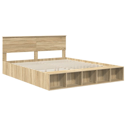vidaXL Bettrahmen mit Regal Sonoma-Eiche 180 x 200 cm Holzwerkstoff