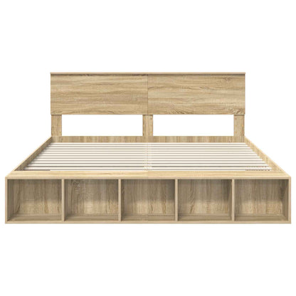 vidaXL Bettrahmen mit Regal Sonoma-Eiche 180 x 200 cm Holzwerkstoff