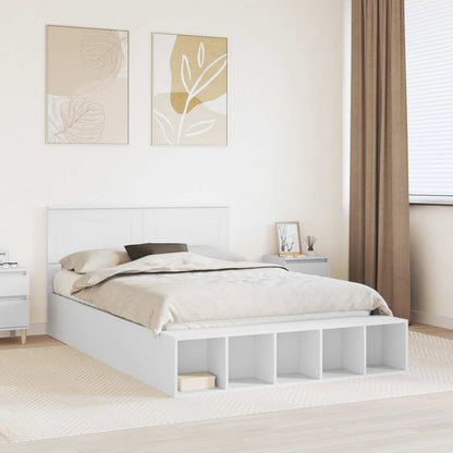 vidaXL Bettrahmen mit Regal Weiß 150 x 200 cm Holzwerkstoff