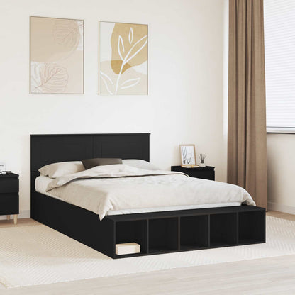 vidaXL Bettrahmen mit Regal Schwarz 150 x 200 cm Holzwerkstoff