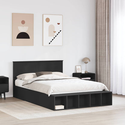 vidaXL Bettrahmen mit Regal Schwarz 150 x 200 cm Holzwerkstoff