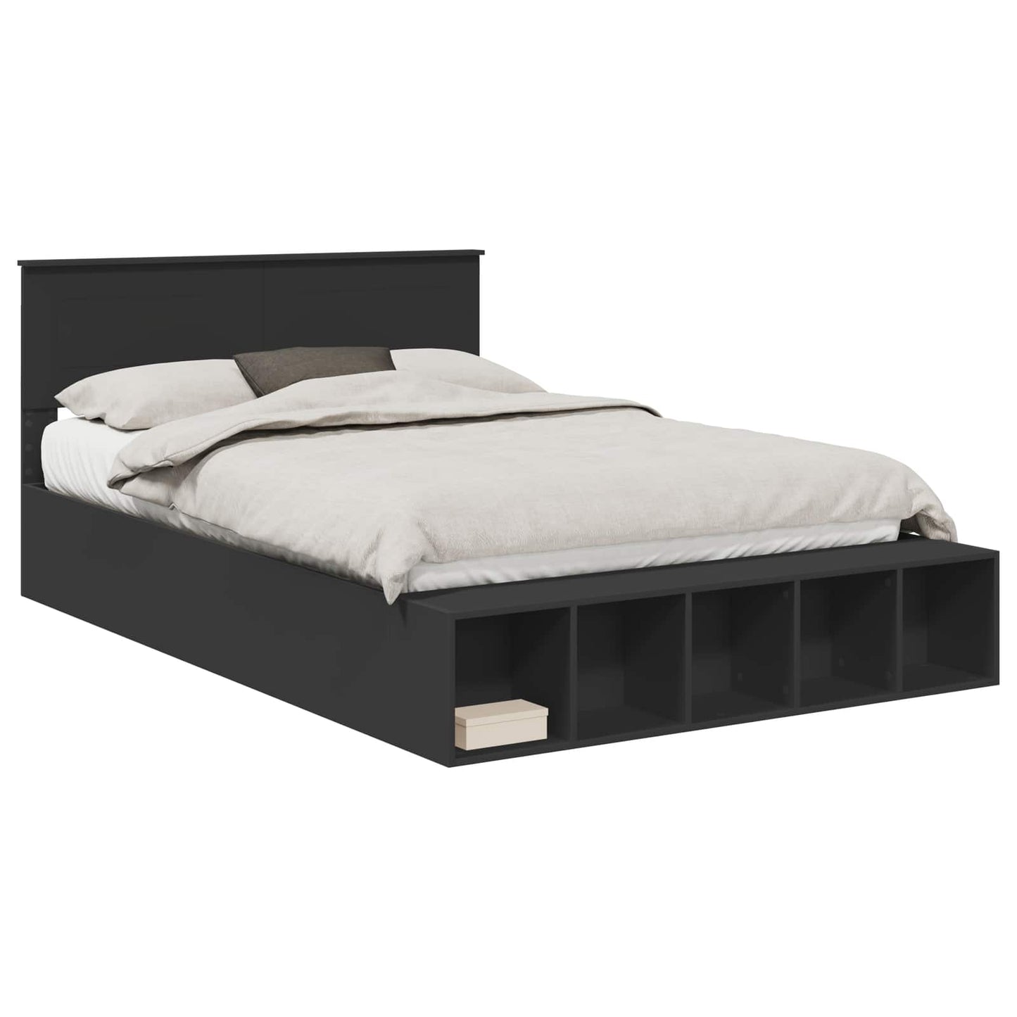 vidaXL Bettrahmen mit Regal Schwarz 150 x 200 cm Holzwerkstoff