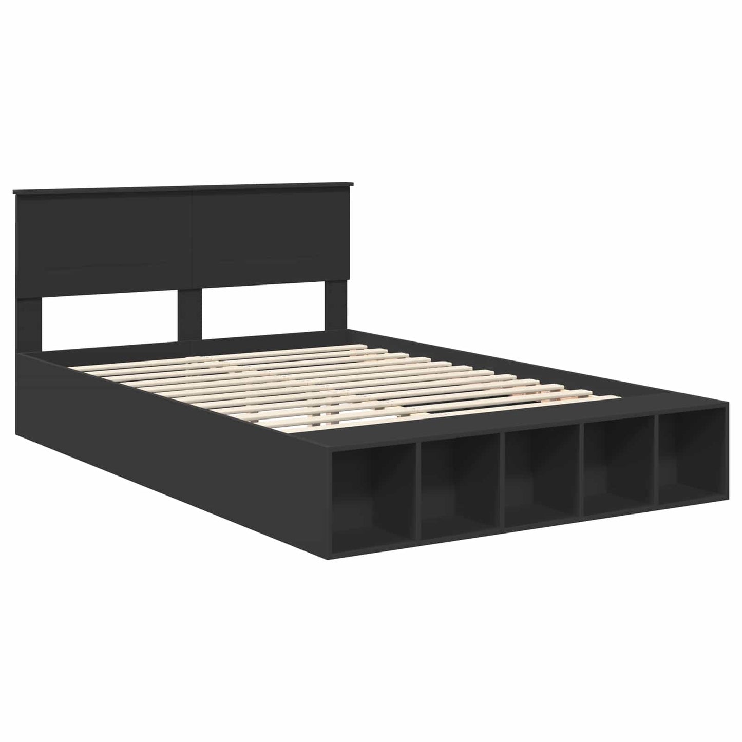 vidaXL Bettrahmen mit Regal Schwarz 150 x 200 cm Holzwerkstoff