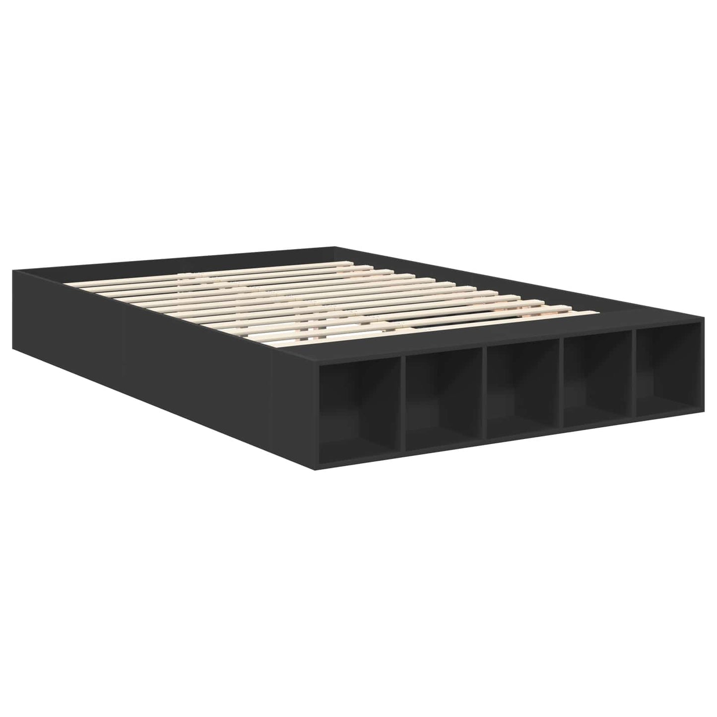 vidaXL Bettrahmen mit Regal Schwarz 150 x 200 cm Holzwerkstoff