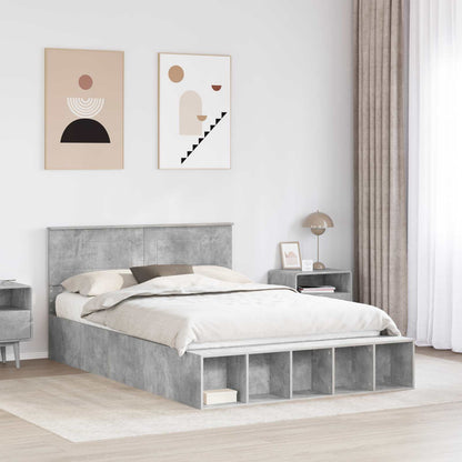 vidaXL Bettrahmen mit Regal Beton Grau 150 x 200 cm Holzwerkstoff