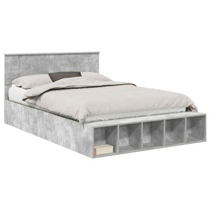 vidaXL Bettrahmen mit Regal Beton Grau 150 x 200 cm Holzwerkstoff