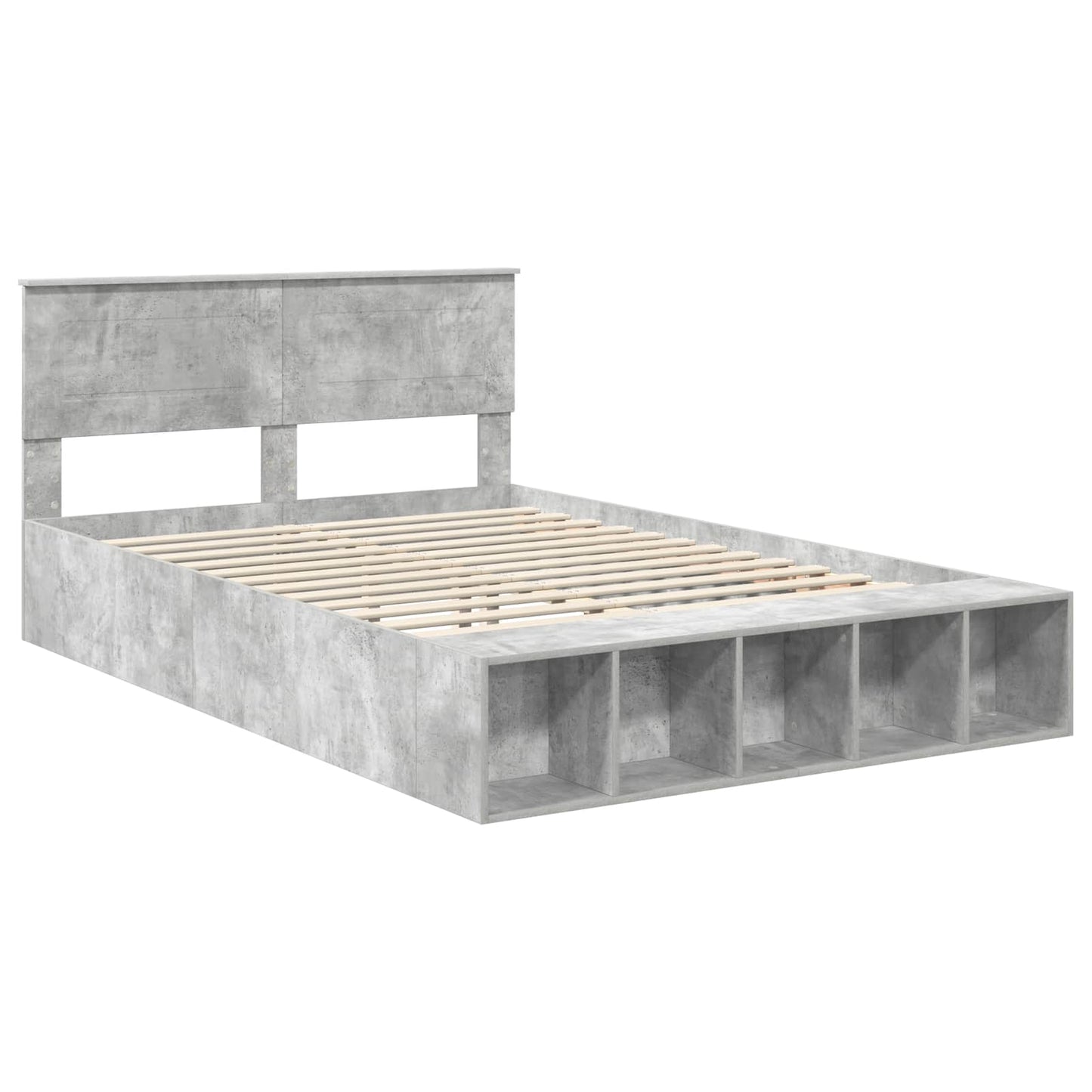 vidaXL Bettrahmen mit Regal Beton Grau 150 x 200 cm Holzwerkstoff