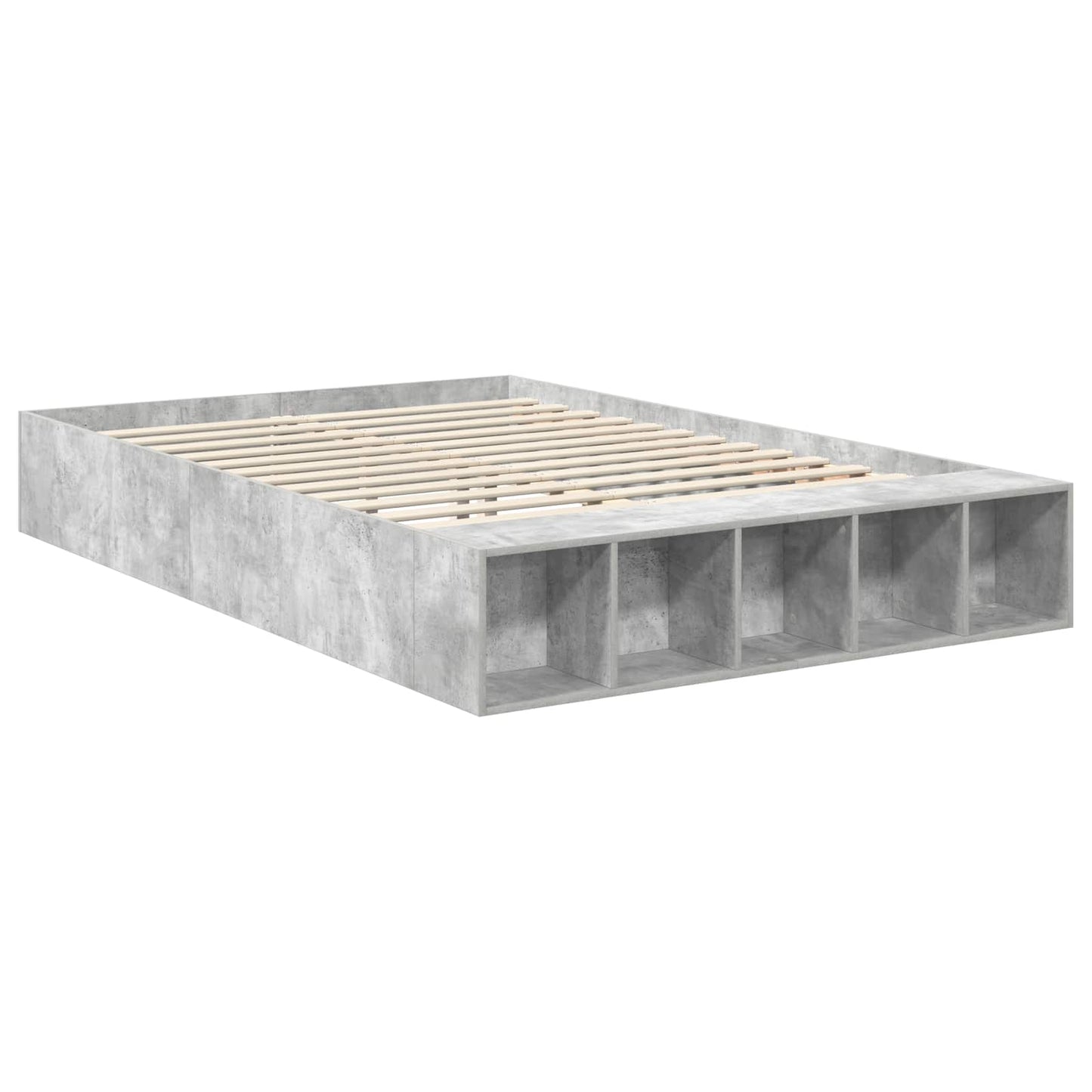 vidaXL Bettrahmen mit Regal Beton Grau 150 x 200 cm Holzwerkstoff