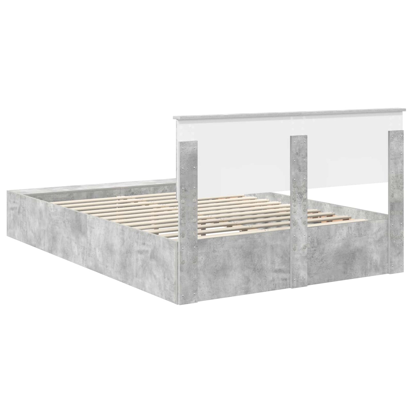 vidaXL Bettrahmen mit Regal Beton Grau 150 x 200 cm Holzwerkstoff