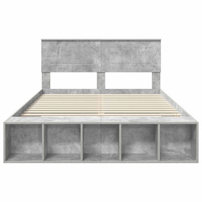 vidaXL Bettrahmen mit Regal Beton Grau 150 x 200 cm Holzwerkstoff