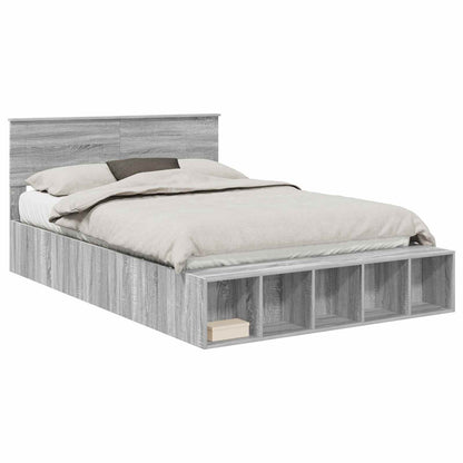 vidaXL Bettrahmen mit Regal Graues Sonoma 150 x 200 cm Holzwerkstoff