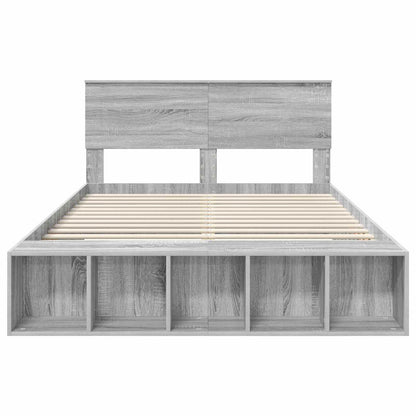 vidaXL Bettrahmen mit Regal Graues Sonoma 150 x 200 cm Holzwerkstoff