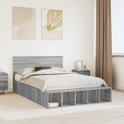 vidaXL Bettrahmen mit Regal Graues Sonoma 140 x 190 cm Holzwerkstoff