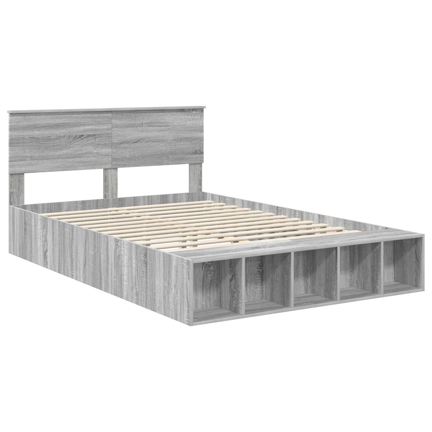 vidaXL Bettrahmen mit Regal Graues Sonoma 140 x 190 cm Holzwerkstoff