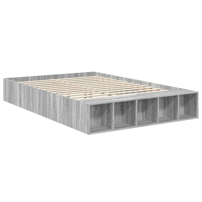 vidaXL Bettrahmen mit Regal Graues Sonoma 140 x 190 cm Holzwerkstoff