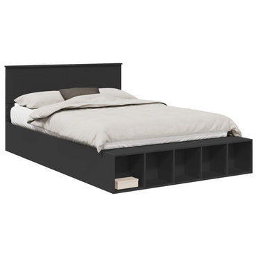 vidaXL Bettrahmen mit Regal Schwarz 140 x 200 cm Holzwerkstoff
