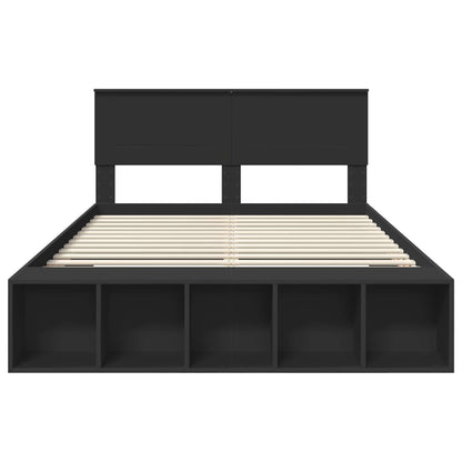 vidaXL Bettrahmen mit Regal Schwarz 140 x 200 cm Holzwerkstoff