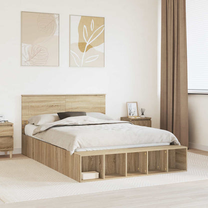 vidaXL Bettrahmen mit Regal Sonoma-Eiche 140 x 200 cm Holzwerkstoff