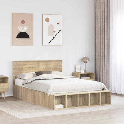 vidaXL Bettrahmen mit Regal Sonoma-Eiche 140 x 200 cm Holzwerkstoff