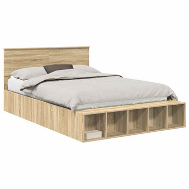 vidaXL Bettrahmen mit Regal Sonoma-Eiche 140 x 200 cm Holzwerkstoff