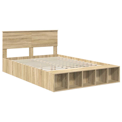 vidaXL Bettrahmen mit Regal Sonoma-Eiche 140 x 200 cm Holzwerkstoff