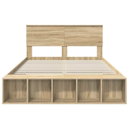 vidaXL Bettrahmen mit Regal Sonoma-Eiche 140 x 200 cm Holzwerkstoff