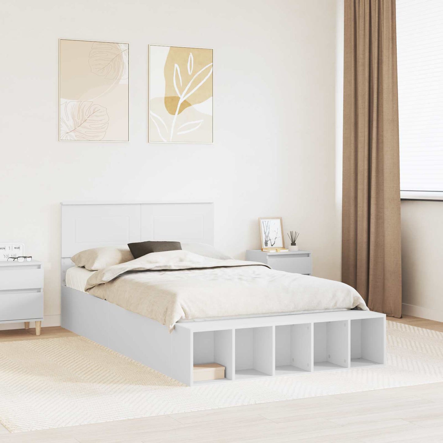 Bettrahmen mit Regal Weiß 135 x 190 cm Holzwerkstoff