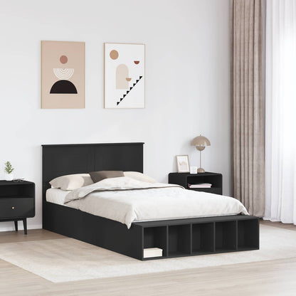 vidaXL Bettrahmen mit Regal Schwarz 135 x 190 cm Holzwerkstoff