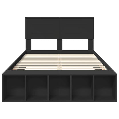 vidaXL Bettrahmen mit Regal Schwarz 135 x 190 cm Holzwerkstoff