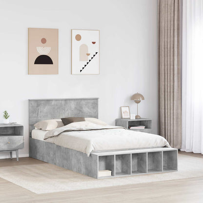 vidaXL Bettrahmen mit Regal Beton Grau 135 x 190 cm Holzwerkstoff