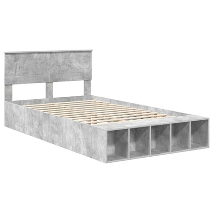 vidaXL Bettrahmen mit Regal Beton Grau 135 x 190 cm Holzwerkstoff