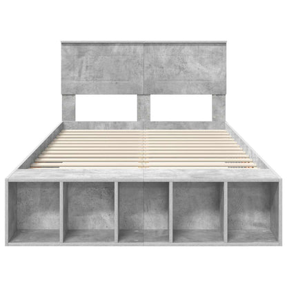 vidaXL Bettrahmen mit Regal Beton Grau 135 x 190 cm Holzwerkstoff